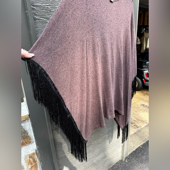 Wrangler Womens Poncho Top Fringe Heathered Knit Pullover L - Picture 3 of 6
